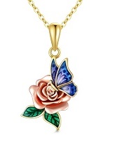 nice butterfly rose flower gold baby necklace